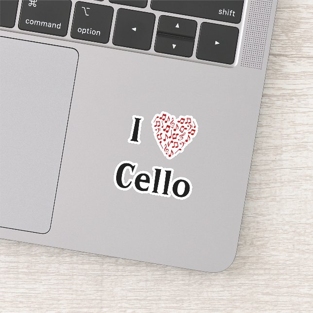 Pegatina Amo Cello Corazón Rojo de Notas Musicales Vinilo (Detalle)