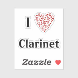 Pegatina Amo Clarinete Corazón Rojo de Notas Musicales Vini