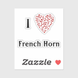 Pegatina Amo el Corazón Rojo de Notas Musicales de Trompa F