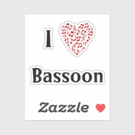 Pegatina Amo el fagot Corazón rojo de notas musicales Vinil
