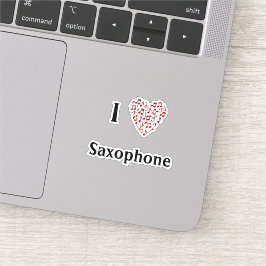 Pegatina Amo el saxofón Corazón rojo de notas musicales de 