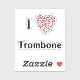 Pegatina Amo el Trombón Corazón Rojo de Notas Musicales Vin