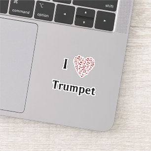 Pegatina Amo la trompeta Corazón rojo de notas musicales de
