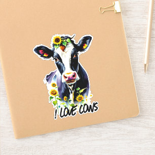 Pegatina Amo las vacas Holstein en girasoles