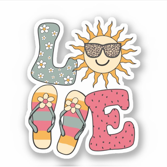 Pegatina Amo lindo verano Sol Flip Flops playa (Anverso)