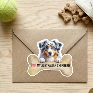 Pegatina Amo Mi Hueso de Perro Pastor Australiano Merle Azu