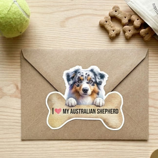 Pegatina Amo Mi Hueso de Perro Pastor Australiano Merle Azu
