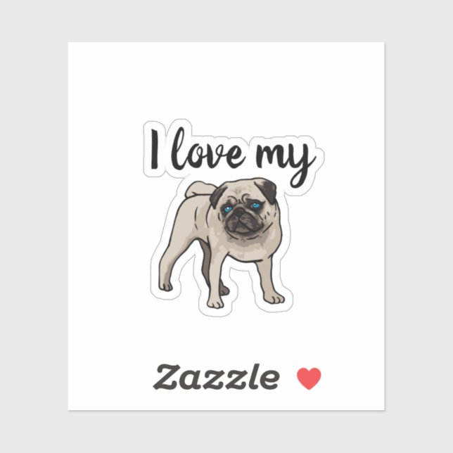 Pegatina Amo Mi Pug (Hoja)