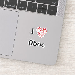 Pegatina Amo Oboe Corazón Rojo de Notas Musicales Vinilo
