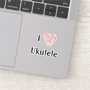 Pegatina Amo Ukulele Corazón Rojo de Notas Musicales Vinilo