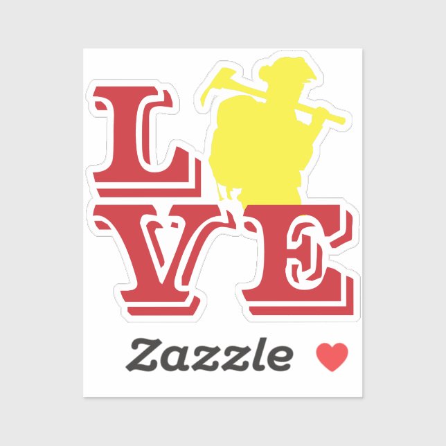 Pegatina AMOR AL INCENDIO con bombero de tierras silvestres (Hoja)