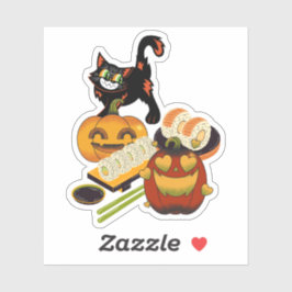 Pegatina Amor Calabaza y Gato Negro Sigiloso Sushi de Hallo
