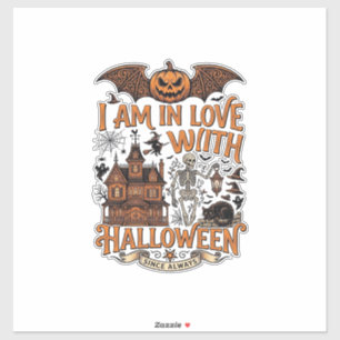 Pegatina Amor de Halloween Casa Embrujada Esqueleto Calabaz