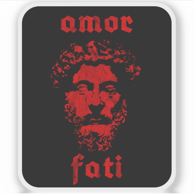 Pegatina Amor Fati - Marcus Aurelius (rojo vintage) (Anverso)