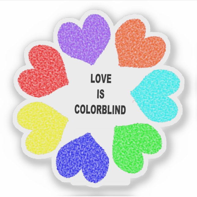 Pegatina Amor interracial Corazón arcoiris modelado (Anverso)