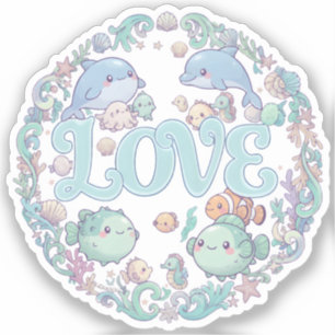 Pegatina Amor Tiernos Animales Marinos Chibi