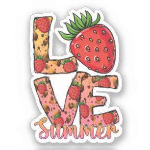 Pegatina Amor y verano Rosa y marrón Fresca fresa