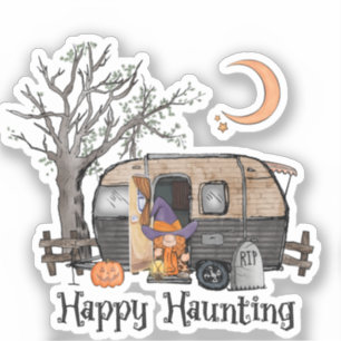 Pegatina Amortización feliz   Camper de Halloween   Bruja e