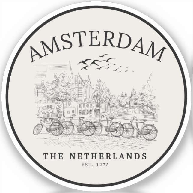 Pegatina Amsterdam Cute Vintage Landscape (Anverso)