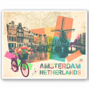 Pegatina Ámsterdam Países Bajos Canal Arte Pop Viajes Vinta