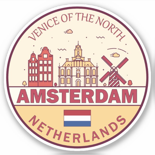 Pegatina Amsterdam Países Bajos City Skyline Emblem (Anverso)