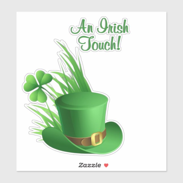 Pegatina An Irish Touch Leprechaun Clove Hat in Grass (Hoja)