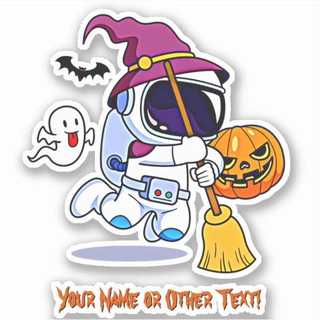 Pegatina Añadir el nombre de Astronauta Cute Witch Broom Gh (Anverso)