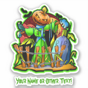 Pegatina Añadir el nombre Green Lady Scarecrow Pumpkin Head