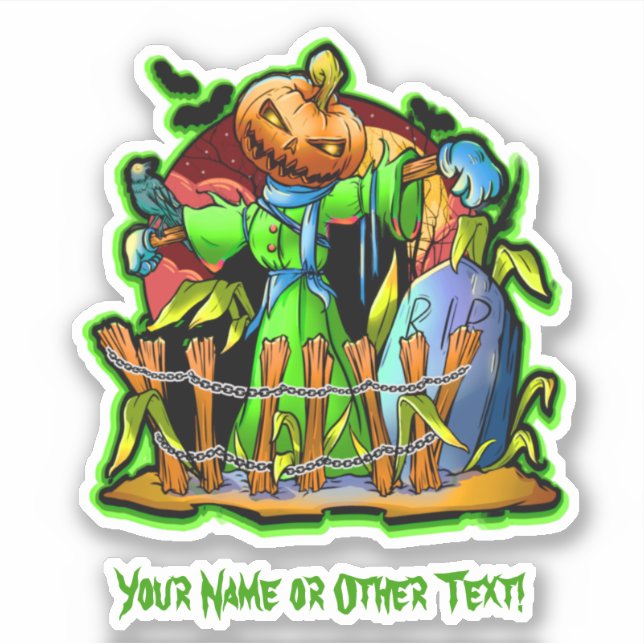 Pegatina Añadir el nombre Green Lady Scarecrow Pumpkin Head (Anverso)