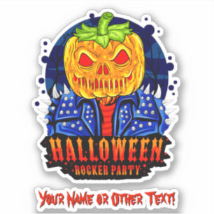 Pegatina Añadir nombre, cabeza de calabaza de Halloween Roc