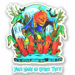 Pegatina Añadir nombre, cabeza de calabaza de monstruo con 