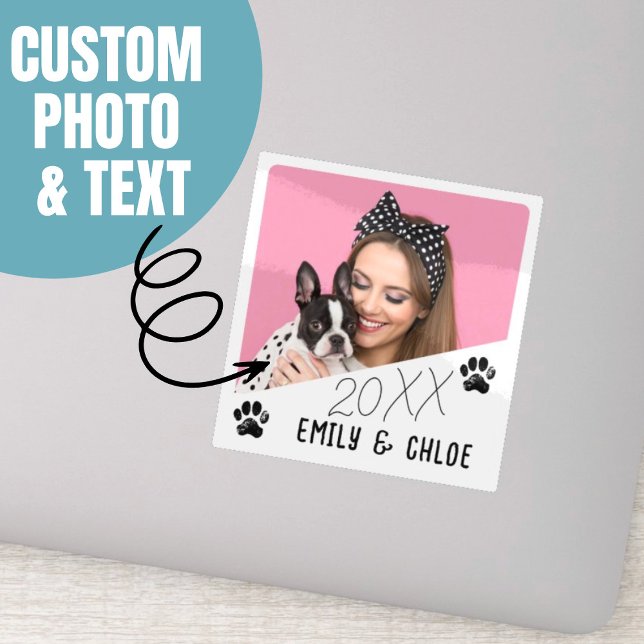 Pegatina Añadir nombre de foto del Mascota Personalizado y  (Add Custom Pet Photo Name & Year Cute Dog Mom Gift Sticker.)