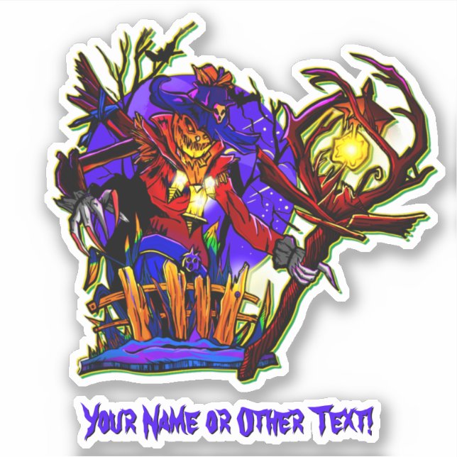 Pegatina Añadir nombre, espantapájaros de cabeza de calabaz (Anverso)