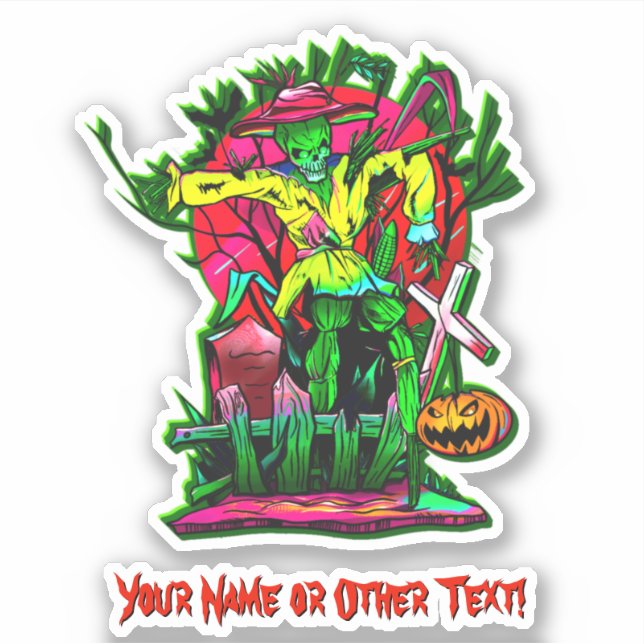 Pegatina Añadir nombre, espantapájaros de cráneo verde amar (Anverso)