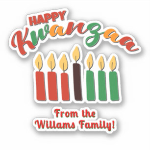 Pegatina Añadir nombre, Feliz Kwanzaa Red Black Green Candl