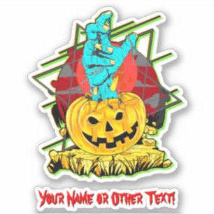 Pegatina Añadir nombre, Monster Calabaza Zombie Mano Alcanc
