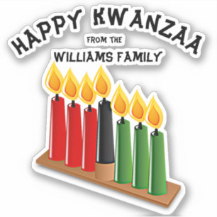 Pegatina Añadir nombre, Velas verdes rojas felices de Kwanz