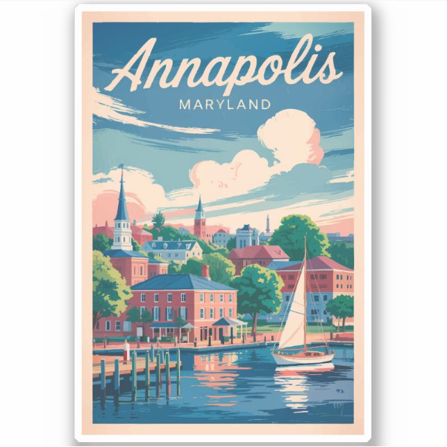 Pegatina Anapolis Maryland Skyline Travel Art Vintage (Anverso)