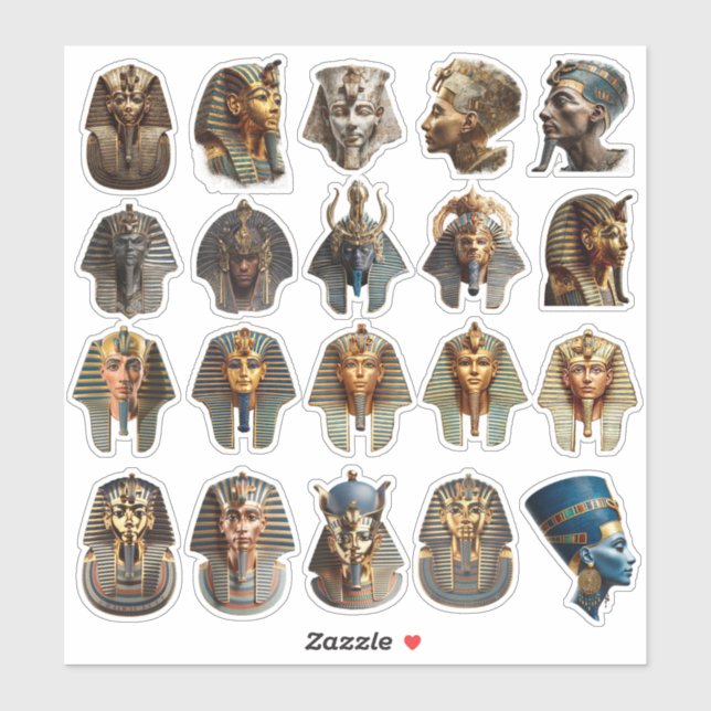 Pegatina Ancient Egyptian Pharaoh Faces Stickers | Gold 3D  (Hoja)