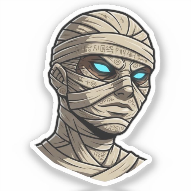 Pegatina Ancient Mummy Head - Glowing Blue Eyes Vector Art (Anverso)