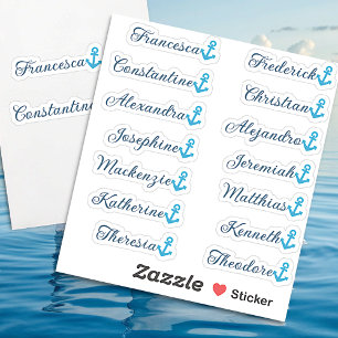 Pegatina Ancla Azul Claro Lindo Lista de Nombres de Invitad