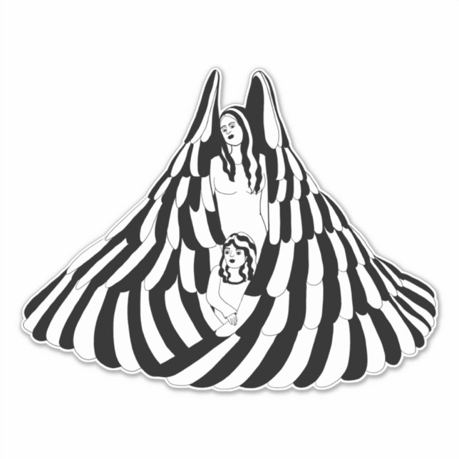 Pegatina Ángel de la guarda Mujer Niña Arte espiritual (Anverso)