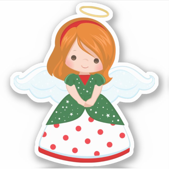 Pegatina Ángel de Navidad pelirrojo adorable (Anverso)