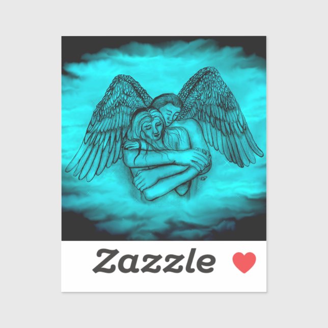 Pegatina Ángel Eros en el amor, diseño negro y verde (Hoja)