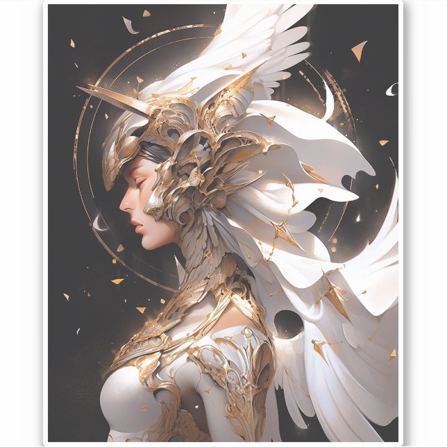 Pegatina Angel In White Armor Fantasy Art (Anverso)
