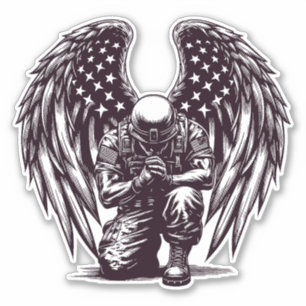 Pegatina Ángel Soldado Americano Orando Arte de Bandera de 