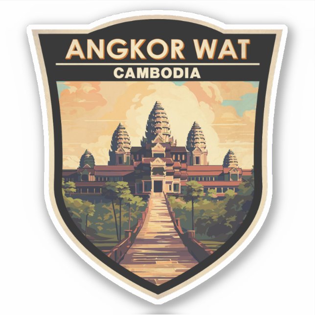 Pegatina Angkor Wat Cambodia Travel Art Vintage (Anverso)
