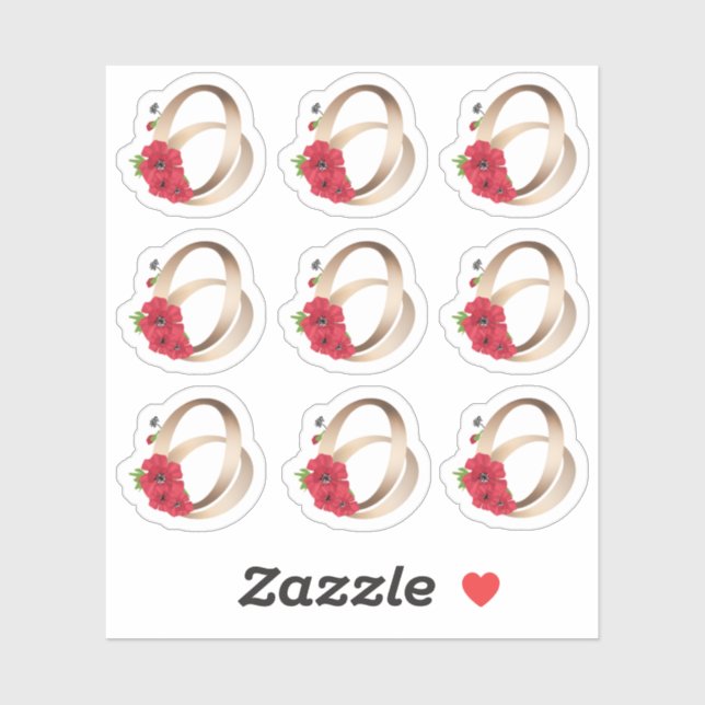 Pegatina anillos bodas, anillos, oro, amor, cosecha (Hoja)