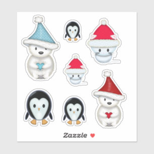 Pegatina Animales adorables de Navidad de invierno