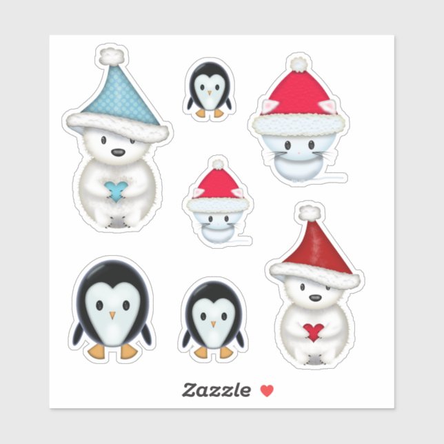 Pegatina Animales adorables de Navidad de invierno (Hoja)